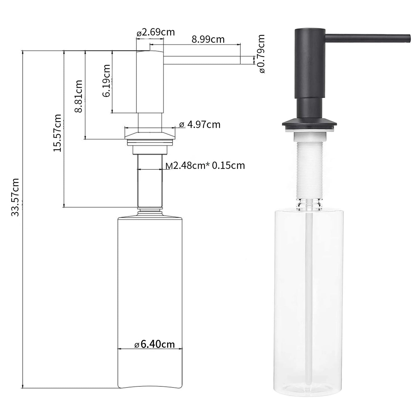 Built-in Kitchen Soap Dispenser Brass Pump for Sink