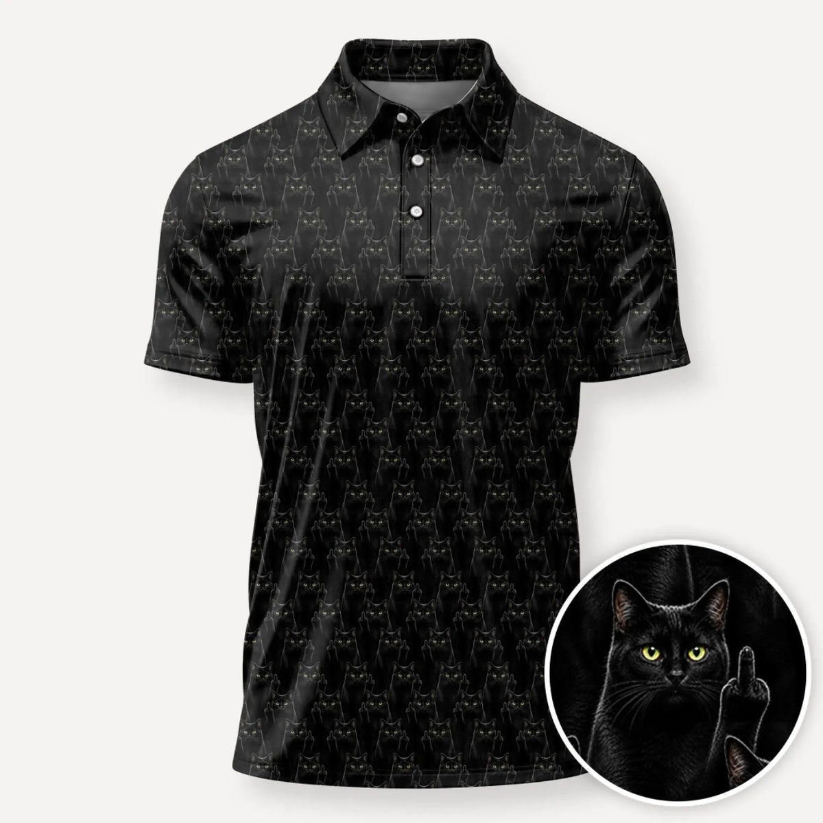 Black Cat Middle Finger Polo Shirt Funny Black Cat Clothes Gift Ideas