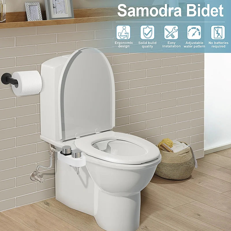 Hot/Cold Bidet Attachment Dual Nozzle Ultra-Thin Brass
