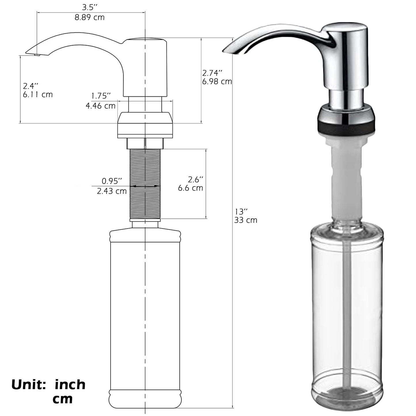 Built-in Kitchen Sink Soap Dispenser 360ml Refillable