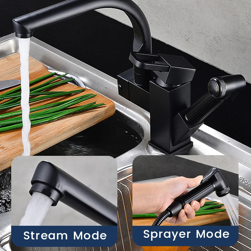 Pull Out Kitchen Faucet Stainless Steel Spring Spout