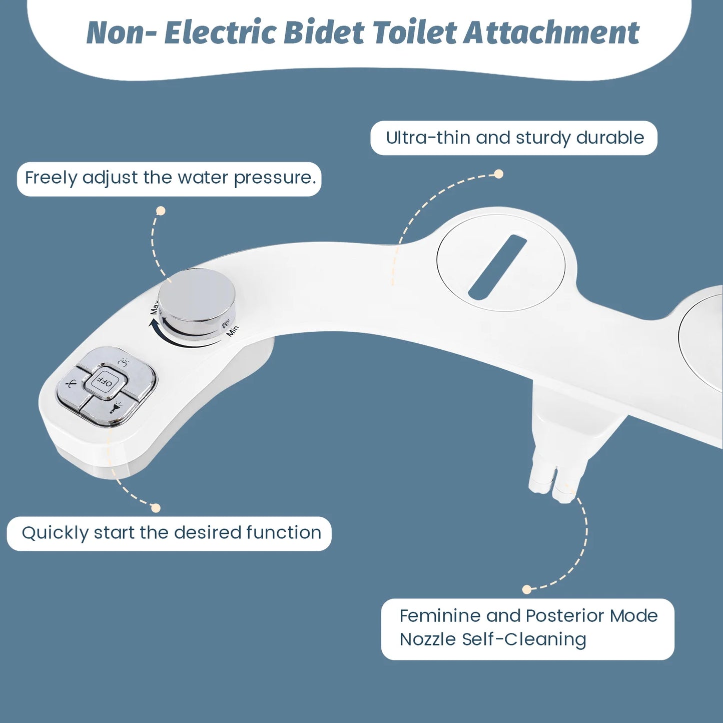 Ultra-Thin Bidet Attachment - 3-Function Non-Electric Sprayer