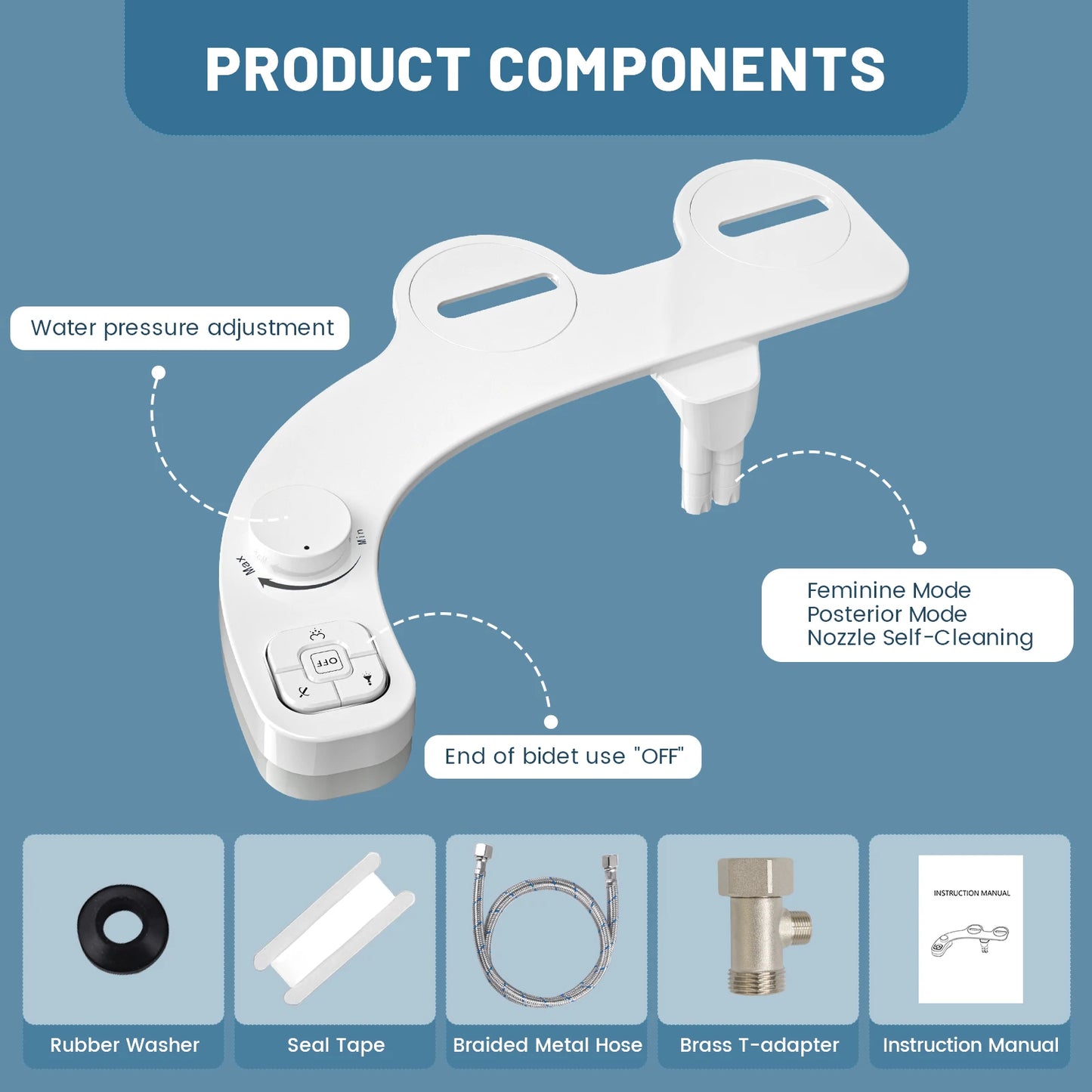 Ultra-Slim Bidet - Dual Nozzle Self-Cleaning Toilet Attachment