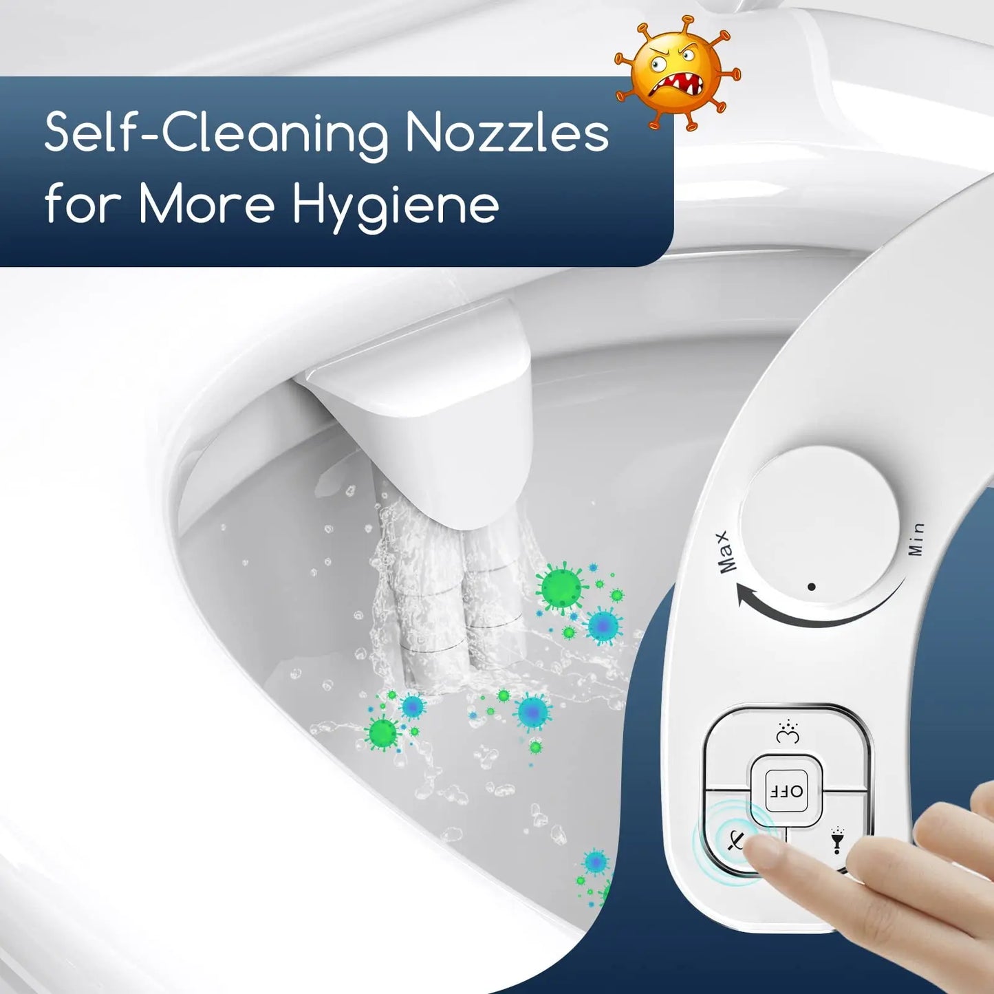 Left-Hand Bidet - Non-Electric Dual Nozzle Toilet Attachment