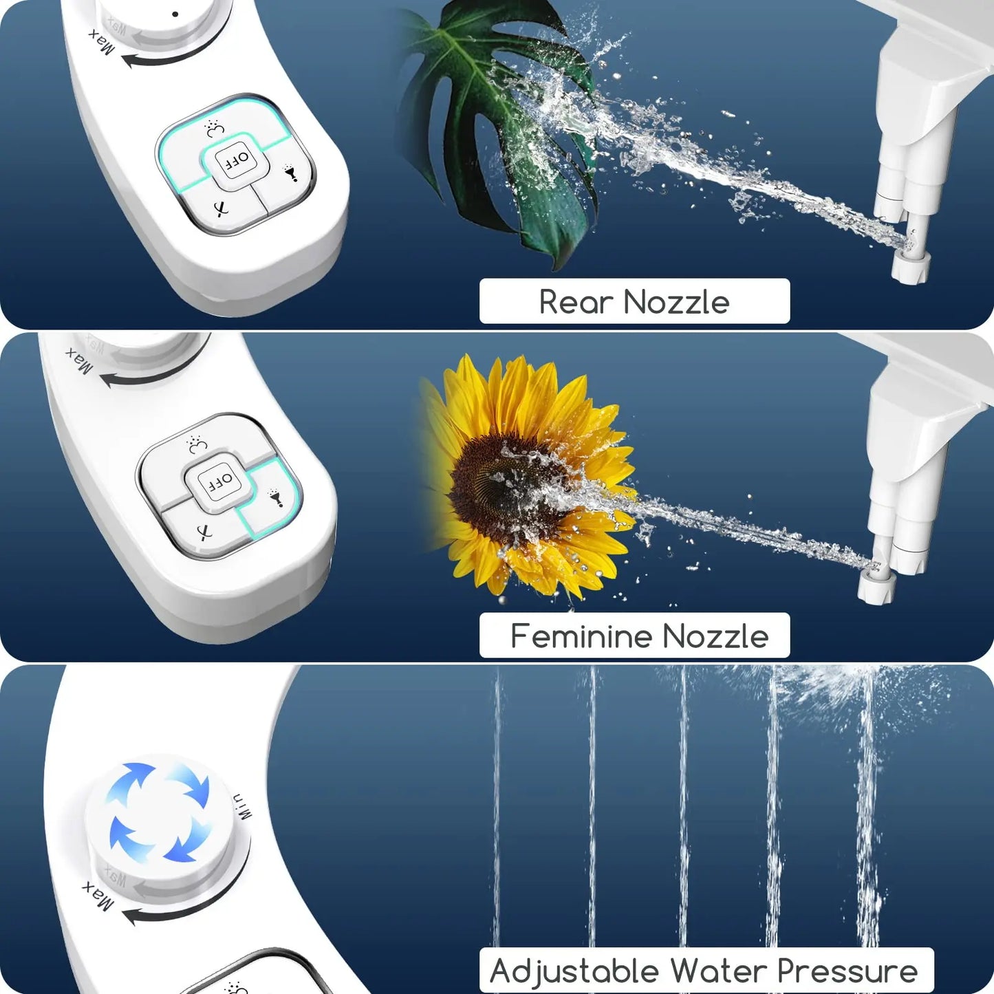 Left-Hand Bidet - Non-Electric Dual Nozzle Toilet Attachment