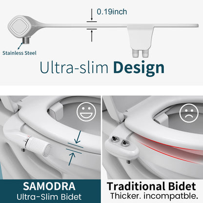 Ultra-Slim Dual Nozzle Bidet - Non-Electric Toilet Attachment