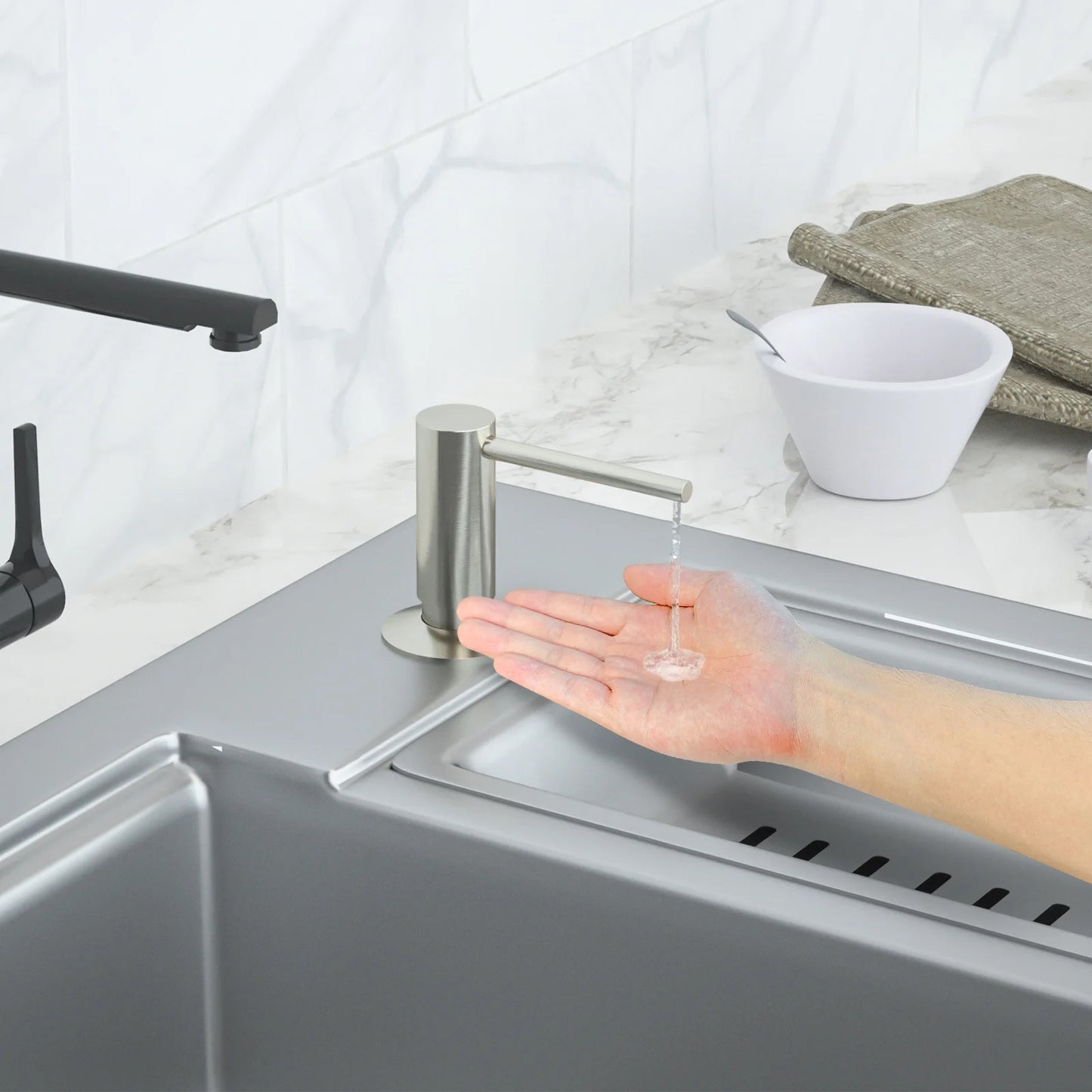 Brass Soap Dispenser with Extension Tube for Kitchen Sink