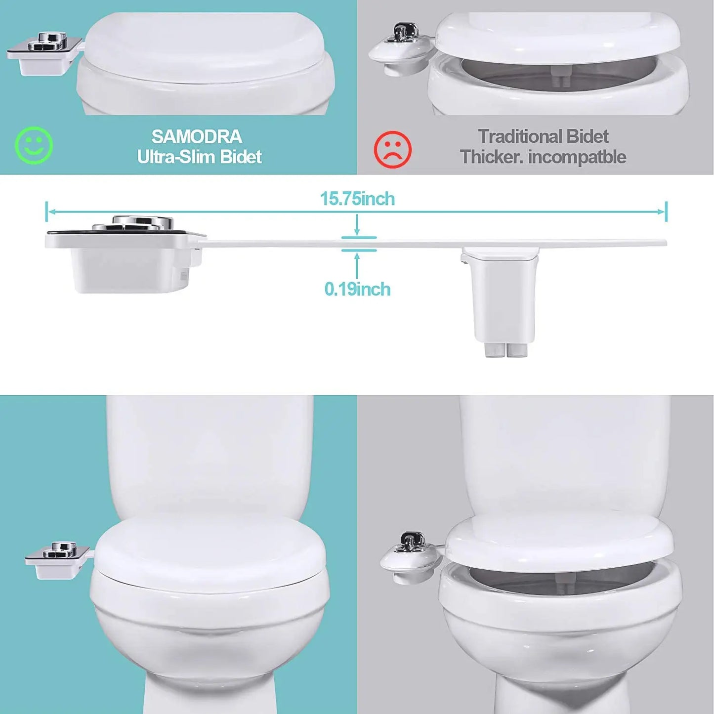 Ultra-Thin Bidet Attachment Dual Nozzle Toilet Hygiene