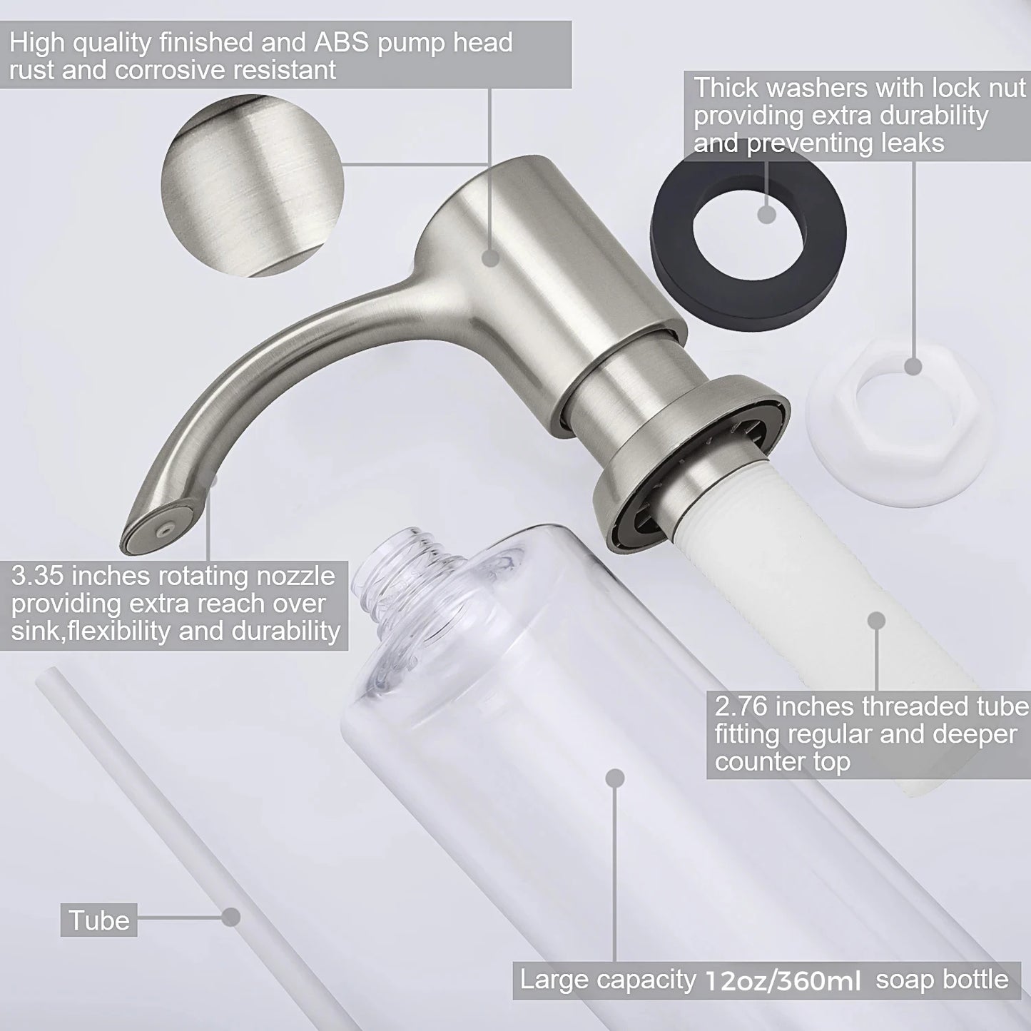 Built-in Kitchen Sink Soap Dispenser 360ml Refillable