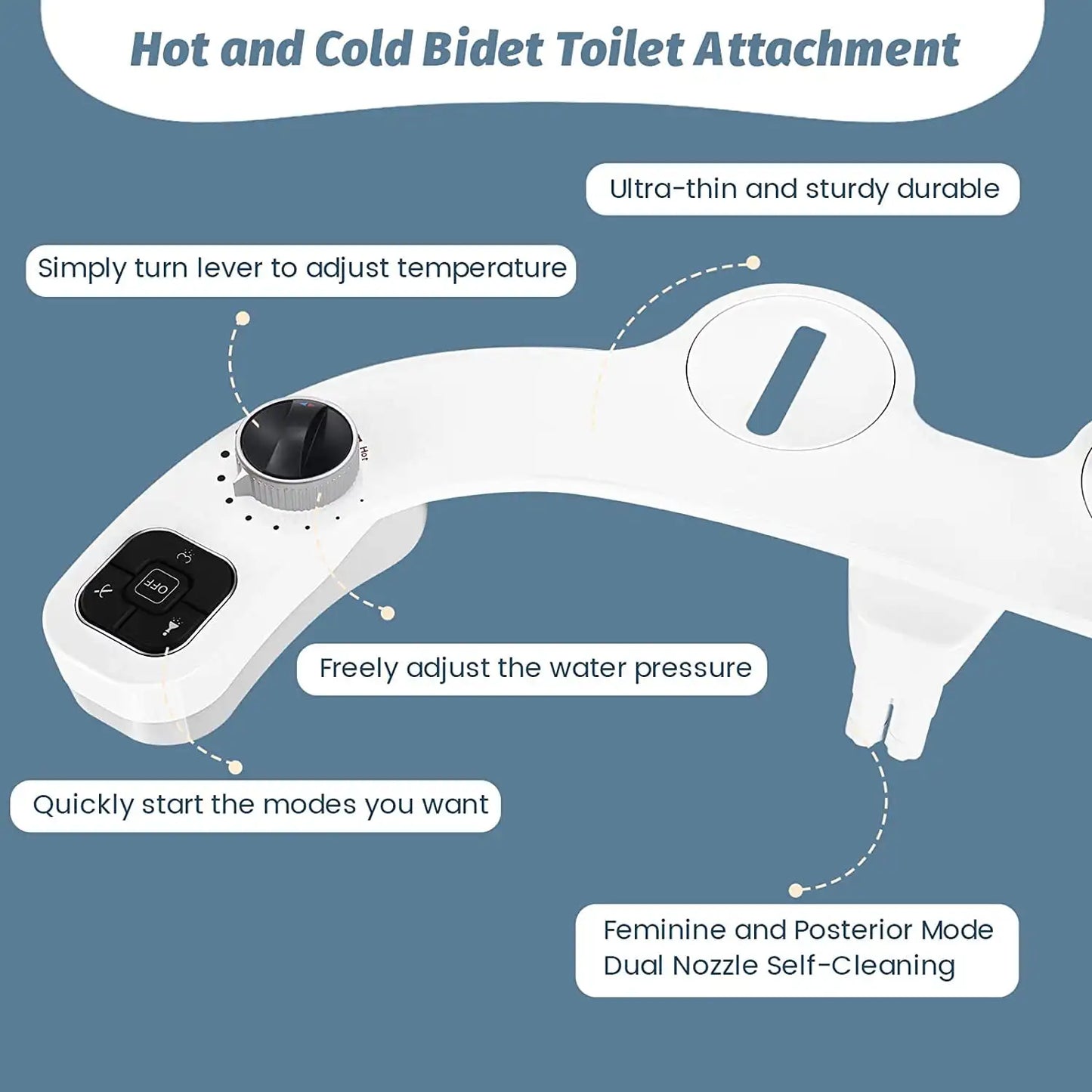Ultra-Slim Bidet - Hot & Cold Water Dual Nozzle Toilet Sprayer
