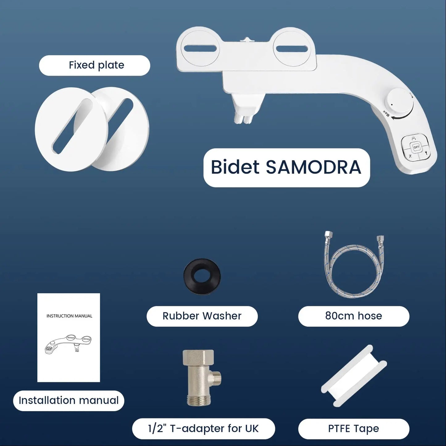 Left-Hand Bidet - Non-Electric Dual Nozzle Toilet Attachment