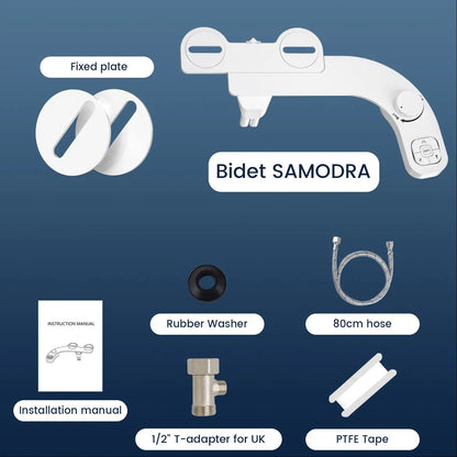 Left-Hand Bidet - Non-Electric Dual Nozzle Toilet Attachment