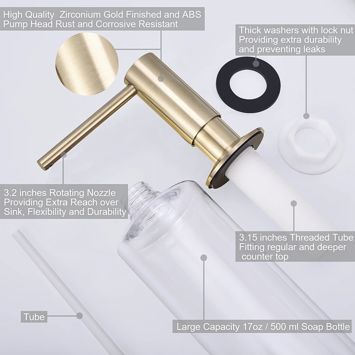 Built-in Kitchen Soap Dispenser Brass Pump for Sink