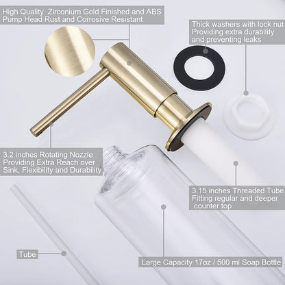Built-in Kitchen Soap Dispenser Brass Pump for Sink