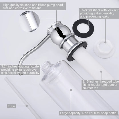 Kitchen Sink Soap Dispenser - Brass Pump & 17oz Bottle
