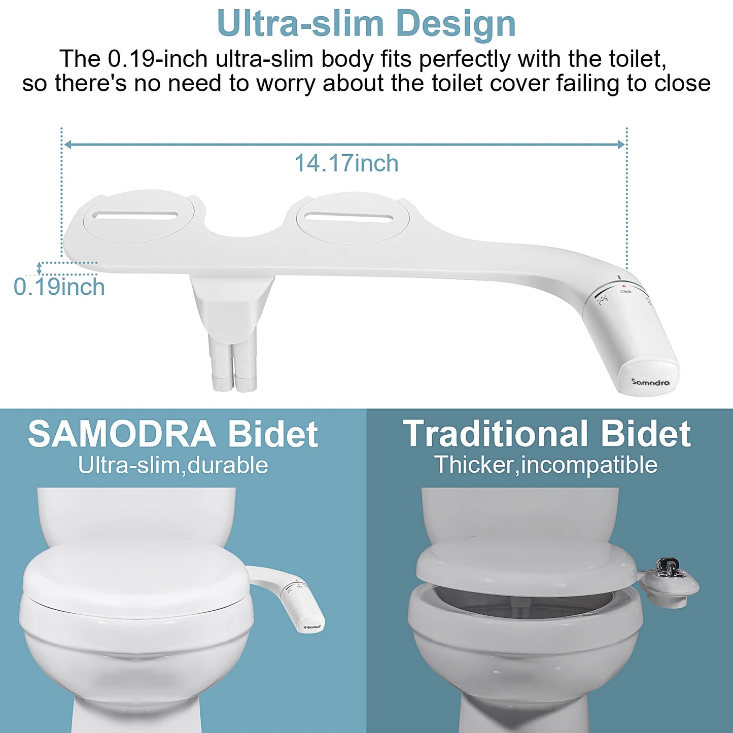 Ultra-Slim Bidet - Dual Nozzle Non-Electric Toilet Attachment