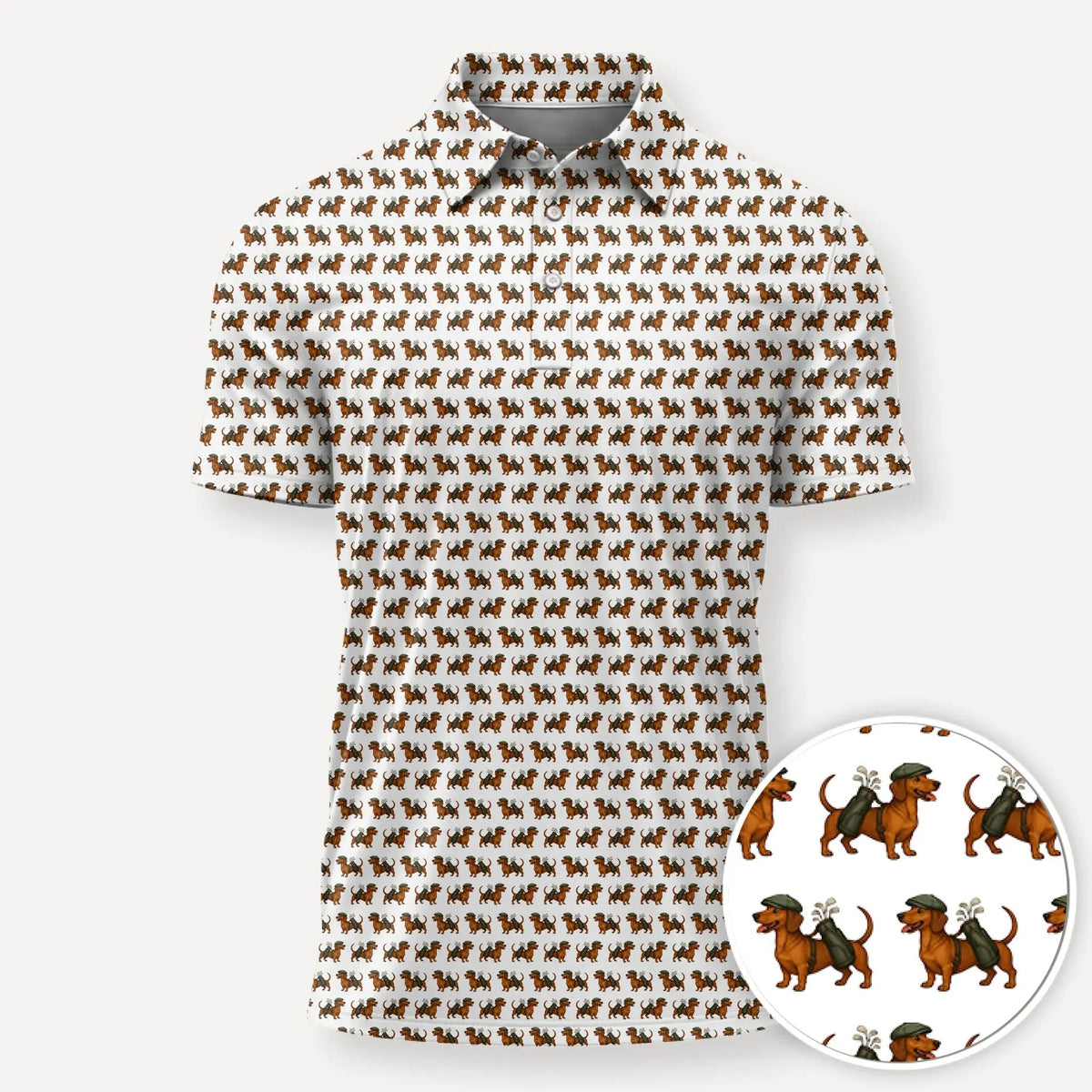 Dachshund Golf All Over Polo Shirt Cute Weiner Dog Pattern Golf Clothes Gift Ideas
