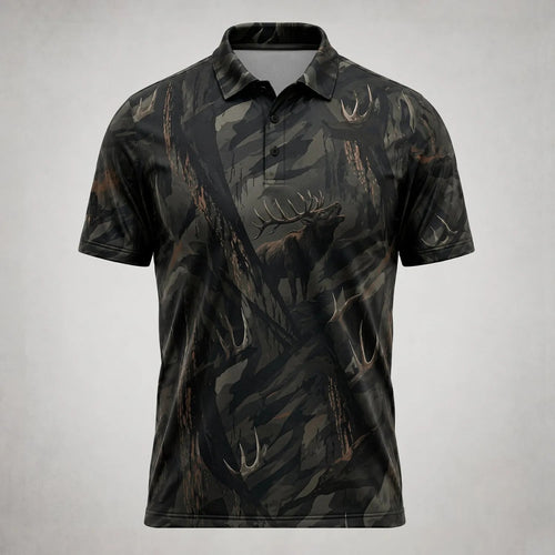 Elk And Antlers Graphic Polo Shirt Men_s Casual Apparel Gift For Brother