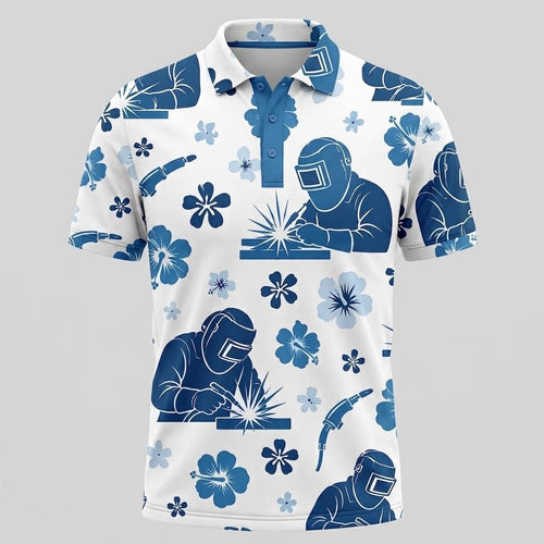 Welder Hawaiian Polo Shirt Welding Torch Clothing Gift For Men