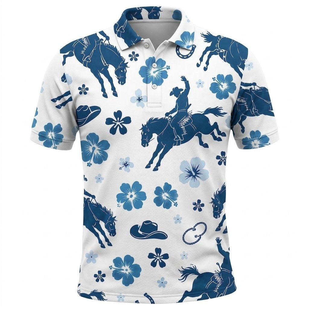 Cowboy Hibiscus Polo Shirt Western Style Pattern Merch Gift For Husband
