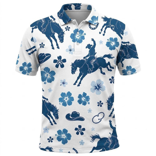 Cowboy Hibiscus Polo Shirt Western Style Pattern Merch Gift For Husband