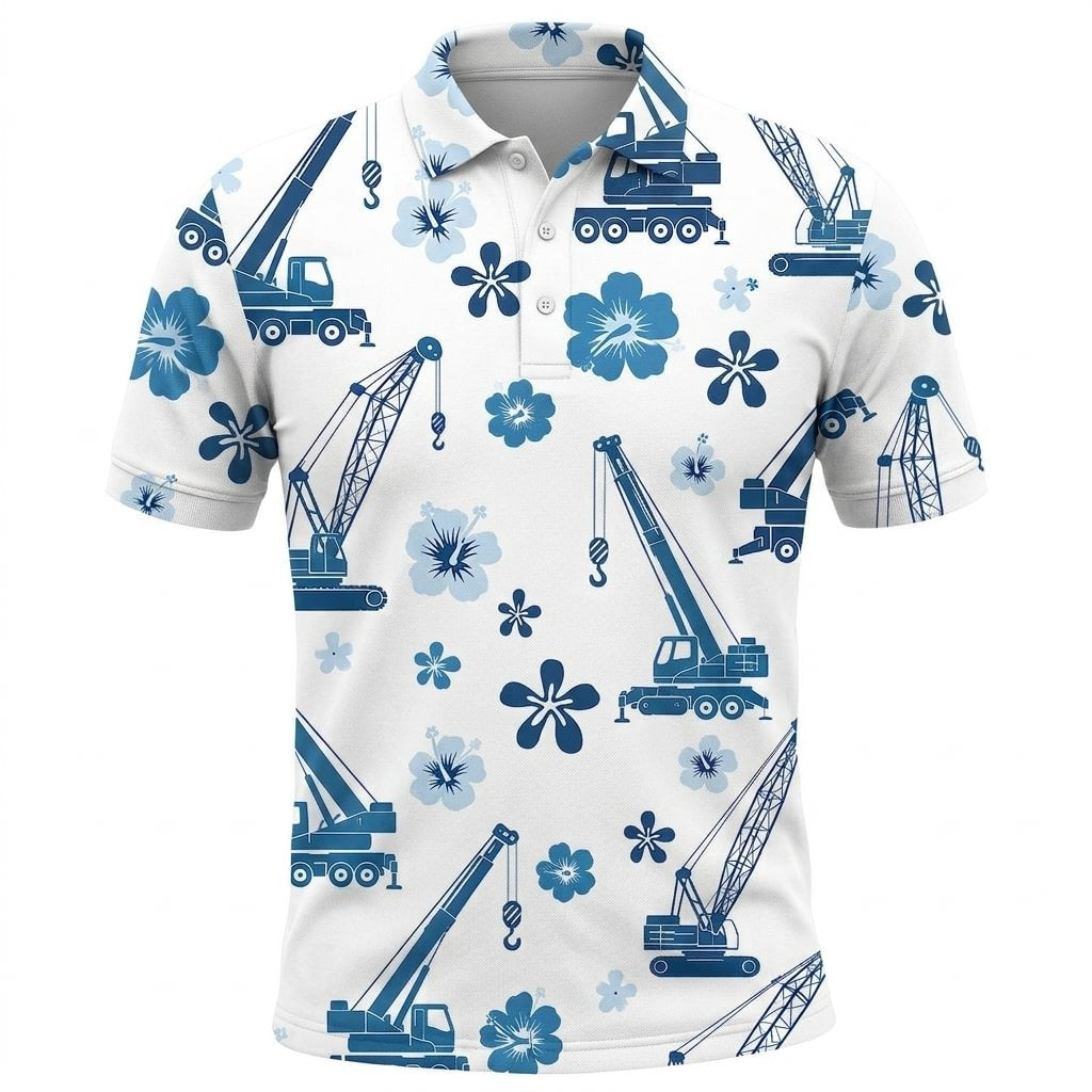 Crane Operator Funny Hibiscus Polo Shirt Men_s Casual Apparel Gift For Men
