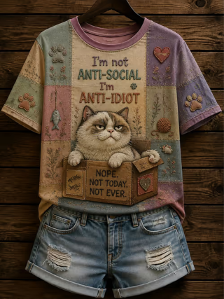 I_m Not Anti Social I_m Anti Idiot T-Shirt Cat Loves Clothes Gift For Women