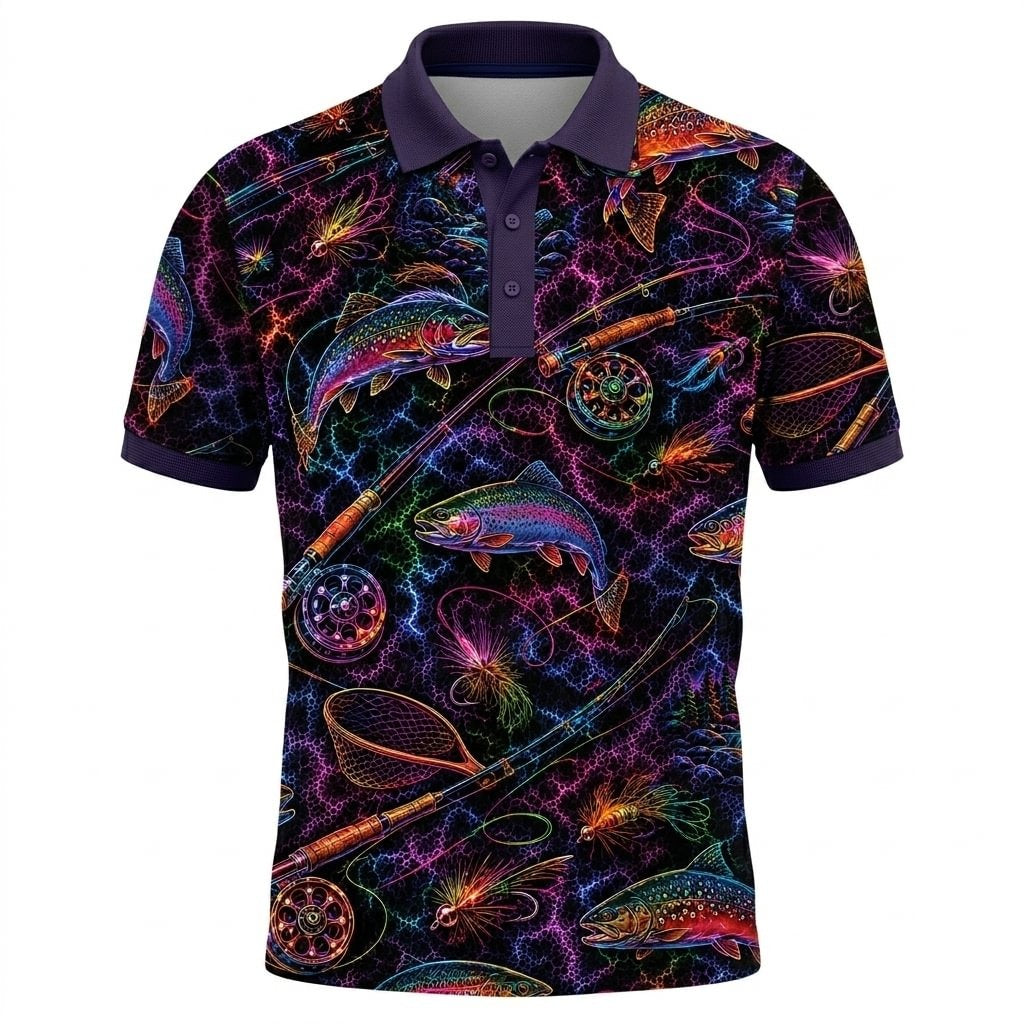 Midnight Fly Fishing Neon Polo Shirt Men_s Casual Clothes Gift For Brothers