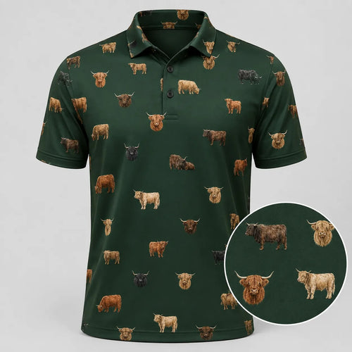 Highland Cow Polo Shirt Cute Farm Animal Pattern Apparel Gift Ideas
