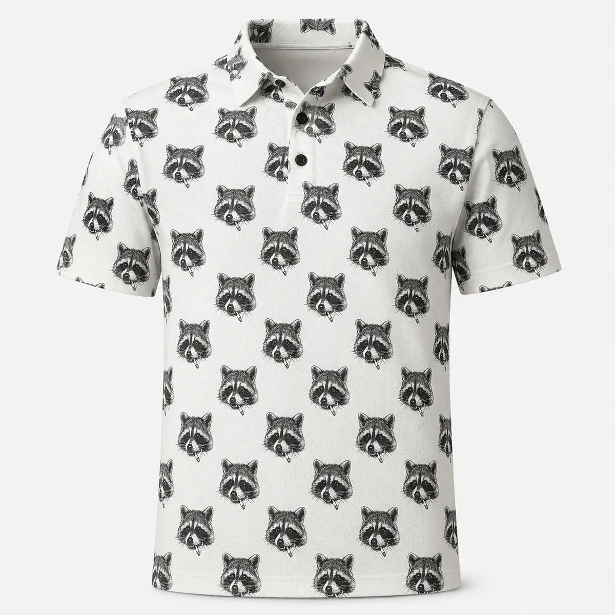 Raccoon White Polo Shirt Men_s Casual Clothes Raccoon Gift Ideas_