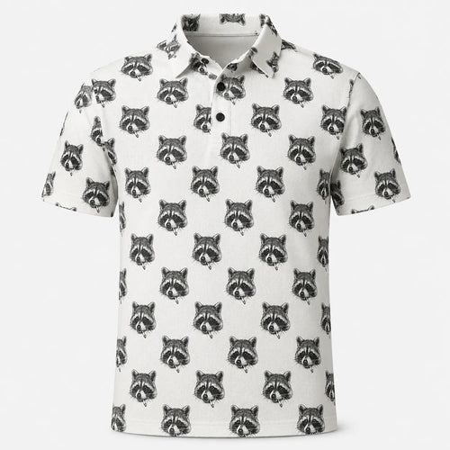 Raccoon White Polo Shirt Men_s Casual Clothes Raccoon Gift Ideas_