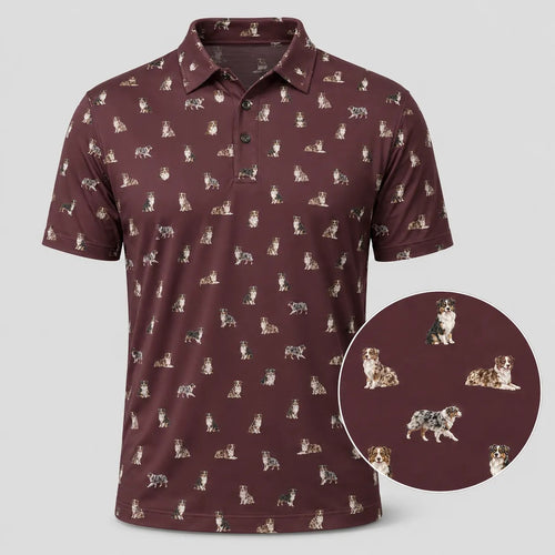 Australian Shepherd Dog Polo Shirt Men_s Casual Clothing Pet Lover Gift