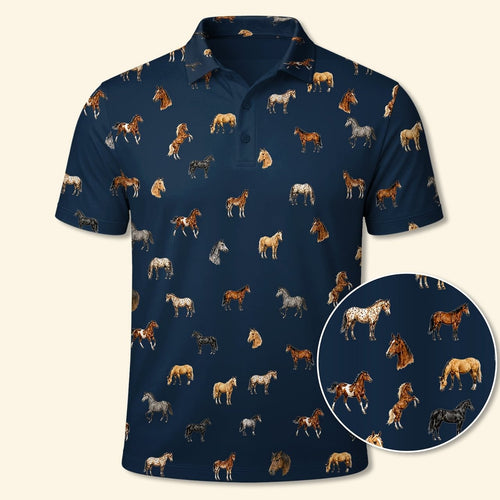 Horse Micro Pattern Polo Shirt Horse Lovers Clothing Gift For Husband