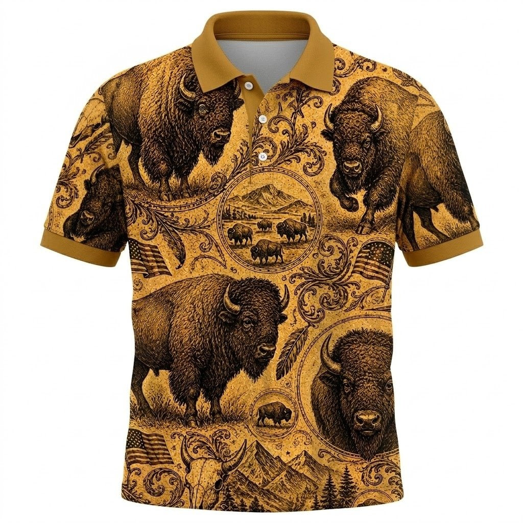American Bison Wildlife Polo Shirt Western Heritage Apparel Gift Ideas