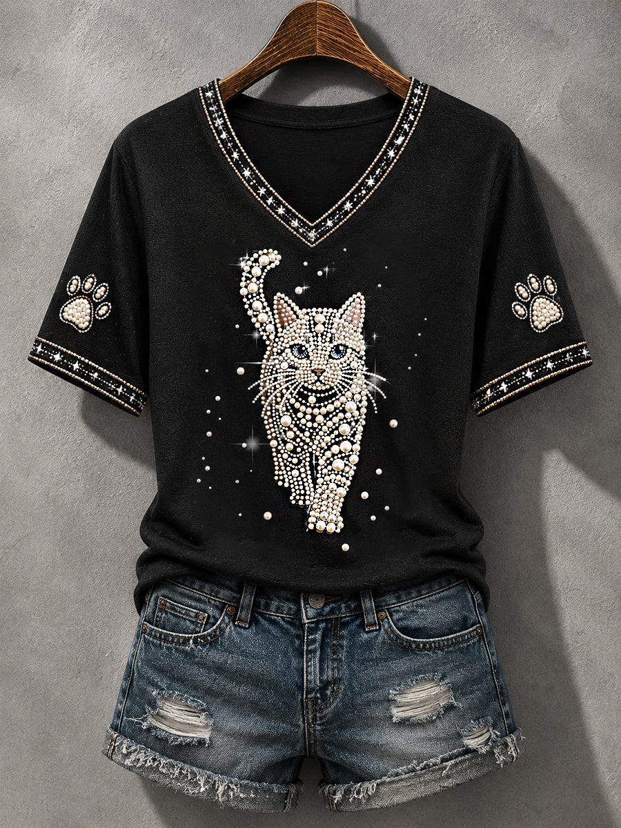 Glamorous Cat V-Neck Shirt Cat Loves Merchandise Gift For Wife