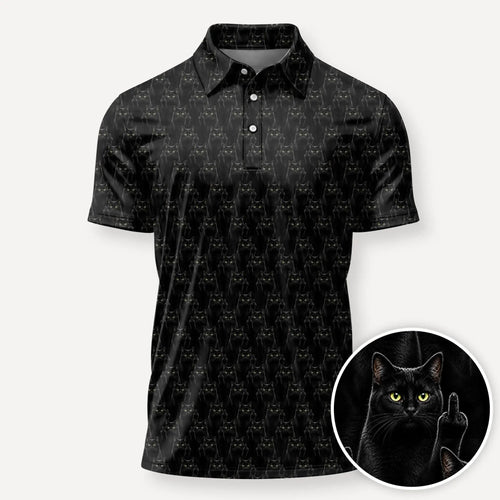 Black Cat Middle Finger Polo Shirt Funny Black Cat Clothes Gift Ideas