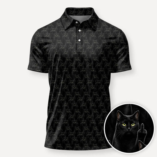 Black Cat Middle Finger Polo Shirt Funny Black Cat Clothes Gift Ideas