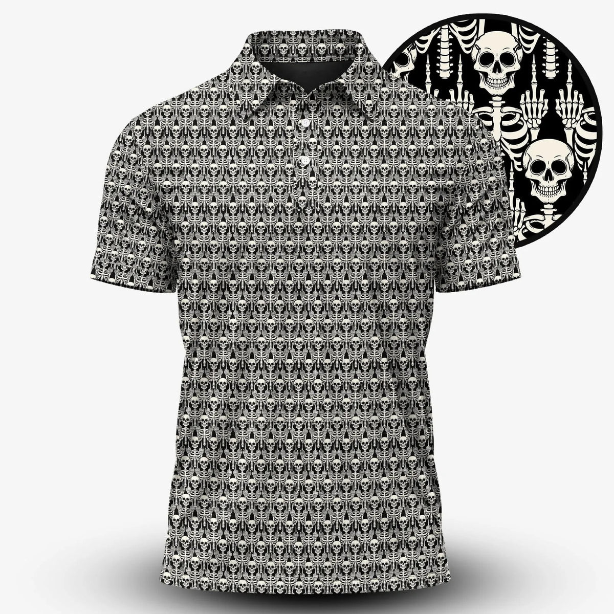 Skeleton Finger Pattern Polo Shirt Skull Clothing Gift For Husband