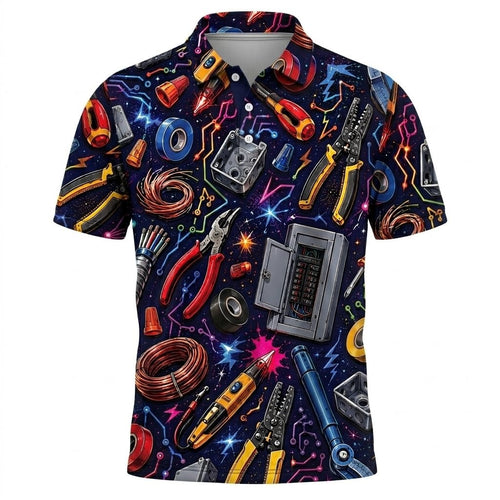 Retro Electrician Colorful Polo Shirt Men_s Casual Apparel Gift For Brothers