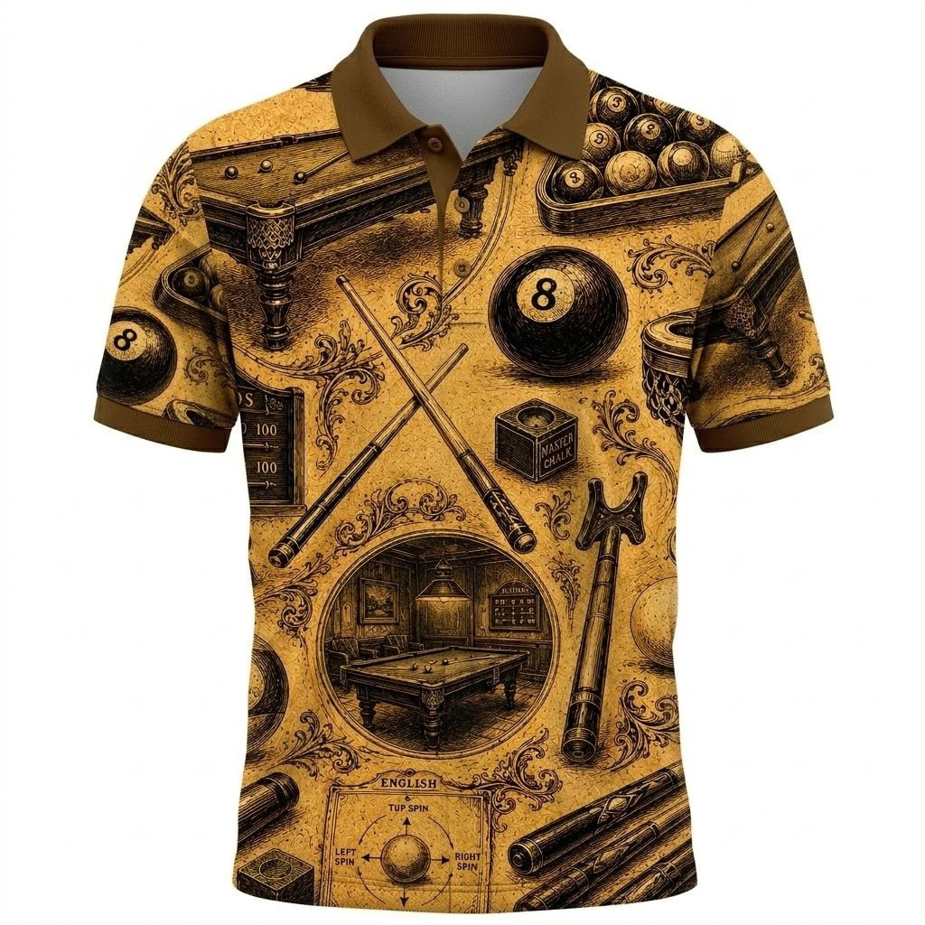 Classic Pool Table Polo Shirt Retro 8 Ball Apparel Billiard Fan Birthday Gift