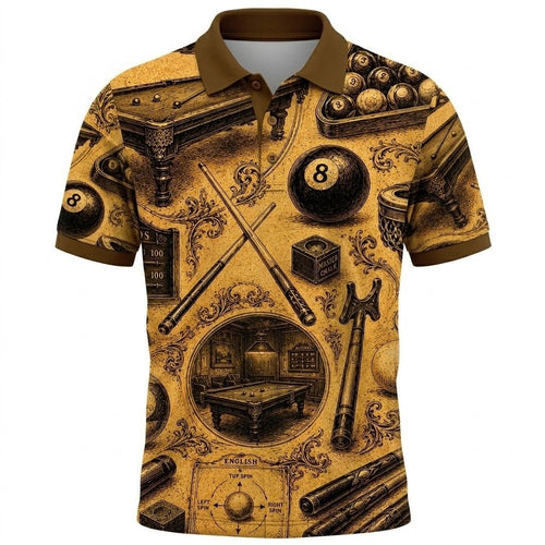 Classic Pool Table Polo Shirt Retro 8 Ball Apparel Billiard Fan Birthday Gift