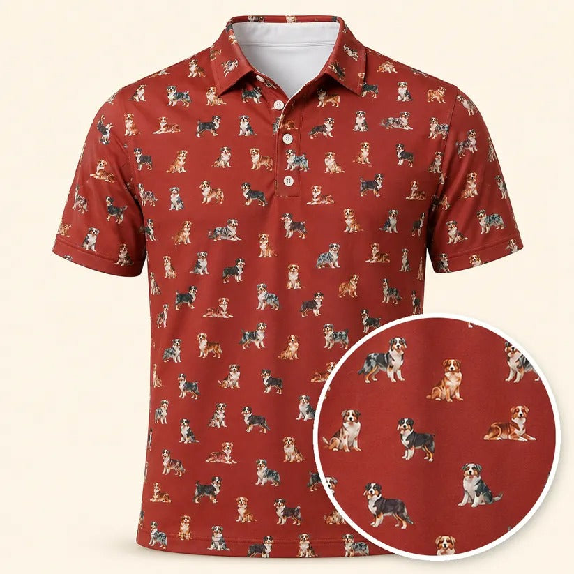 Australian Shepherd Dog Polo Shirt Men_s Casual Clothing Gift For Brother