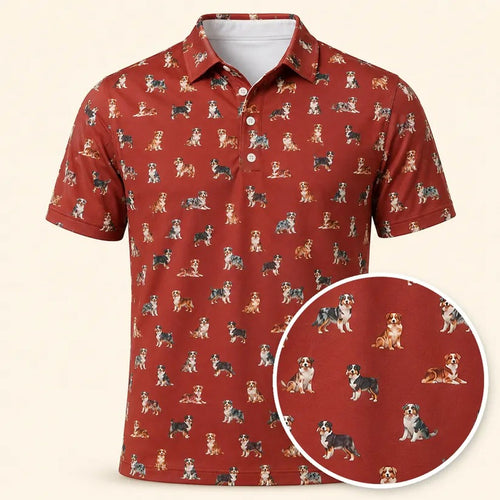 Australian Shepherd Dog Polo Shirt Men_s Casual Clothing Gift For Brother