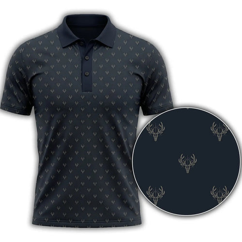 Deer Skull Micro Pattern Polo Shirt Men_s Casual Clothes Gift Ideas