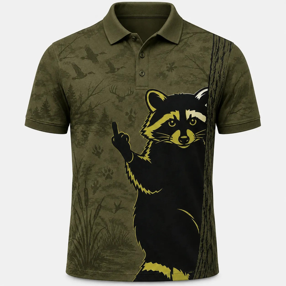 Raccoon Flipping Off Polo Shirt Men_s Casual Clothing Funny Raccoon Gifts