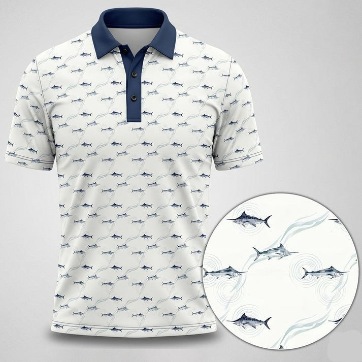 Saltwater Fishing Marlin Fishing Pattern Polo Shirt Men_s Casual Apparel Gift Ideas