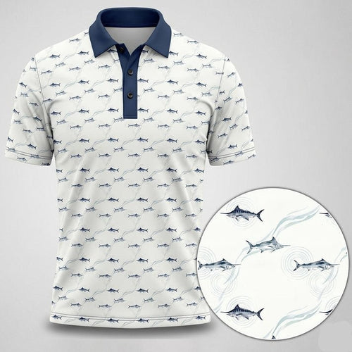 Saltwater Fishing Marlin Fishing Pattern Polo Shirt Men_s Casual Apparel Gift Ideas