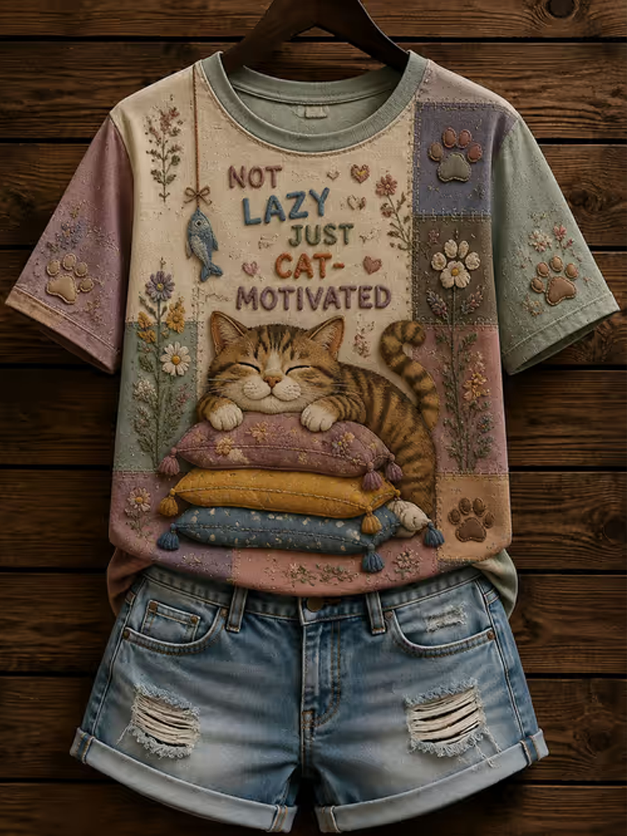 Not Lazy Cat Motivated T-Shirt Sleeping Cat Clothing Gift Ideas