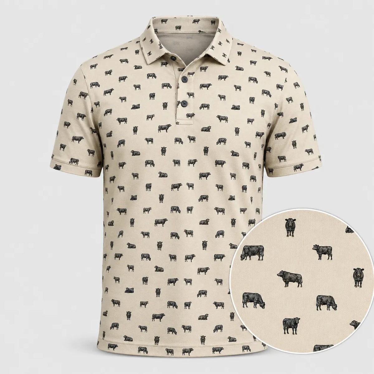 Angus Cattle All Over Polo Shirt Men_s Casual Apparel Farmer Rancher Gift