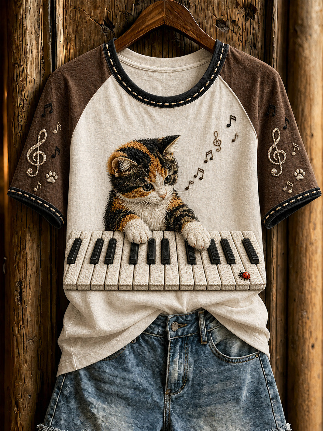 Calico Cat on Piano Keys T-Shirt Musical Cat Merch Cute Cat Gifts